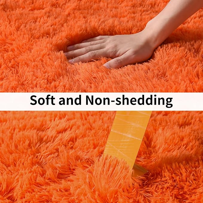 Soft Runner Rugs for Bedroom Hallways, 2x3 Orange Fluffy Shag Throw Area Rug - Image 5