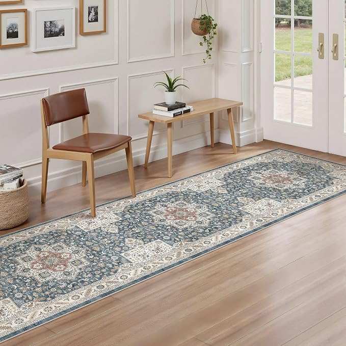 cotiled 2x8 Hallway Runner Rug for Entryway, Non-Slip Vintage, Vintage Blue | - Image 2