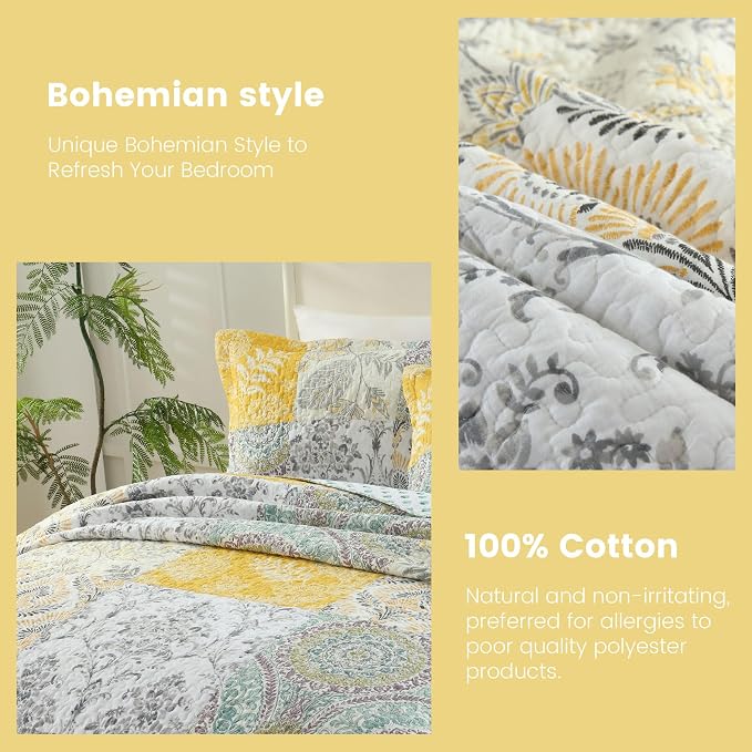 Secgo King Size Comforter Set- 100% Cotton Quilt King Size Set, Sage bedspreads - Image 4