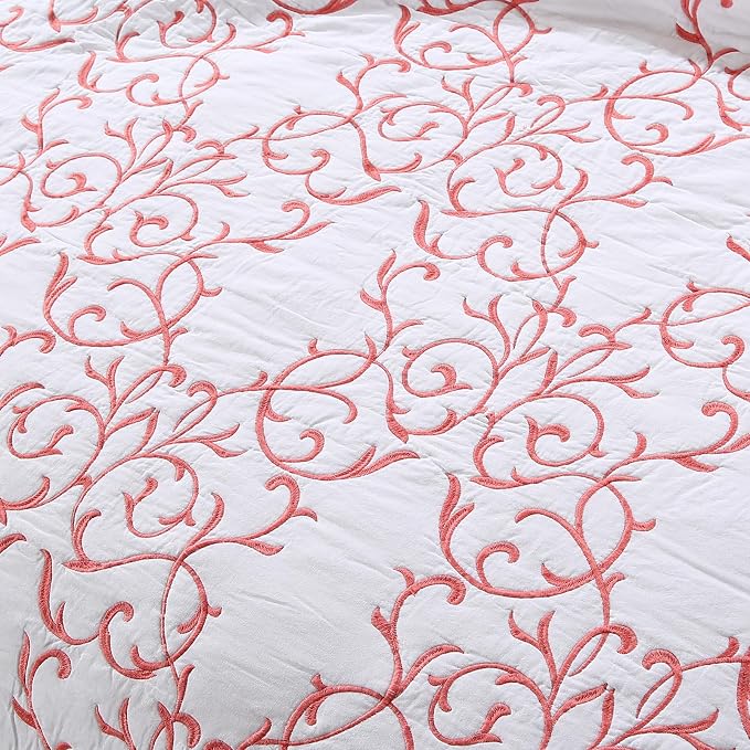 ROOMLIFE Quilt Set Full Size 3D Floral Embroidery Pattern 3-Piece Cotton - Image 7