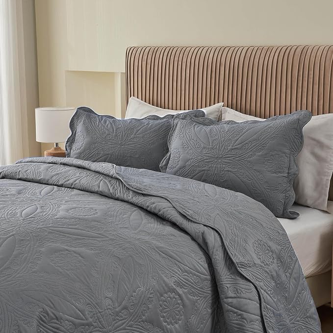 Kingnex Oversized King Bedspreads 128x120 Ultrasonic Quilted Grey | Extra Wide - Image 7