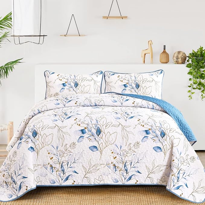 Anibedding Blue Quilt Set California King, Botanical Microfiber Bedspread | 3 by Anibedding
