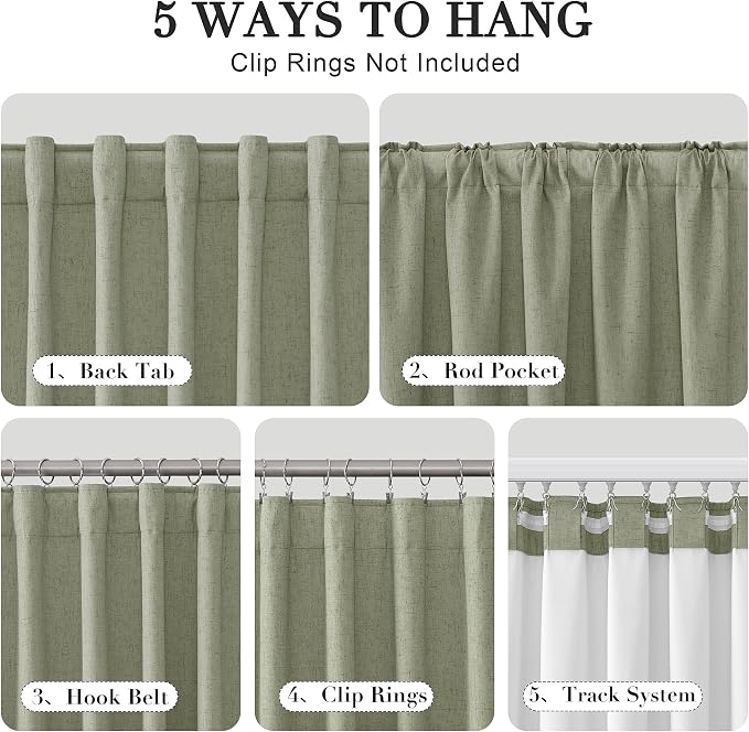 Joywell 100% Blackout Linen Curtains 108 Inch Long - Image 2