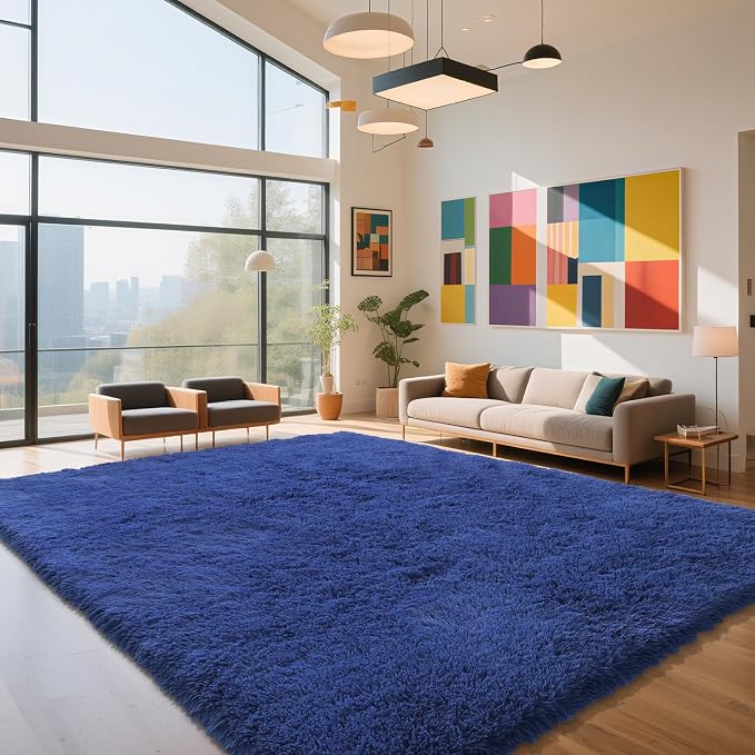 Blue 8x10 Area Rugs for Bedroom, Fluffy Shag Rugs Large Bedroom Carpet | by Yongyangjuxi
