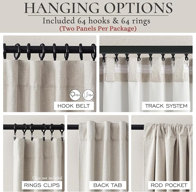Blackout Curtains 100 Inches Extra Wide Natural Linen Curtains 84 Inch Length - Image 3