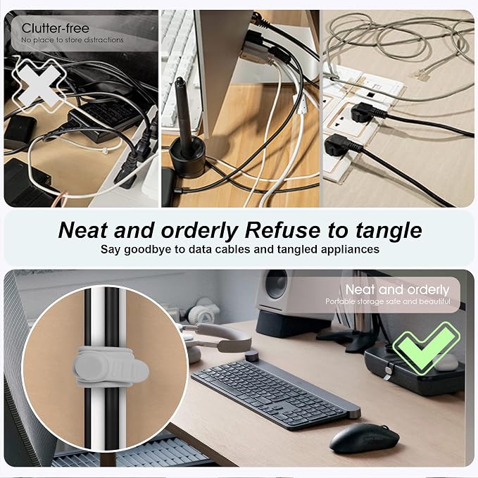 Silicone Cable Ties, Cord Organizer Cable Management, 2Sizes-Grey | Reusable - Image 3