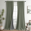 Sage Green Linen 100% Blackout Curtains 100 Inches Long by Guken
