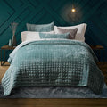RECYCO Channel Box Stitch Velvet Quilt Set, King Size, Aqua Green | Ultra Soft by RECYCOHOMECOLLECTION