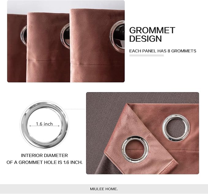 MIULEE Velvet Curtains Dusty Rose Pink 52 x 96 Inch Length Set of 2 | Grommet - Image 2