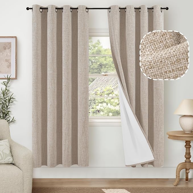 Beige Linen Blackout Curtains for Bedroom by Lajode