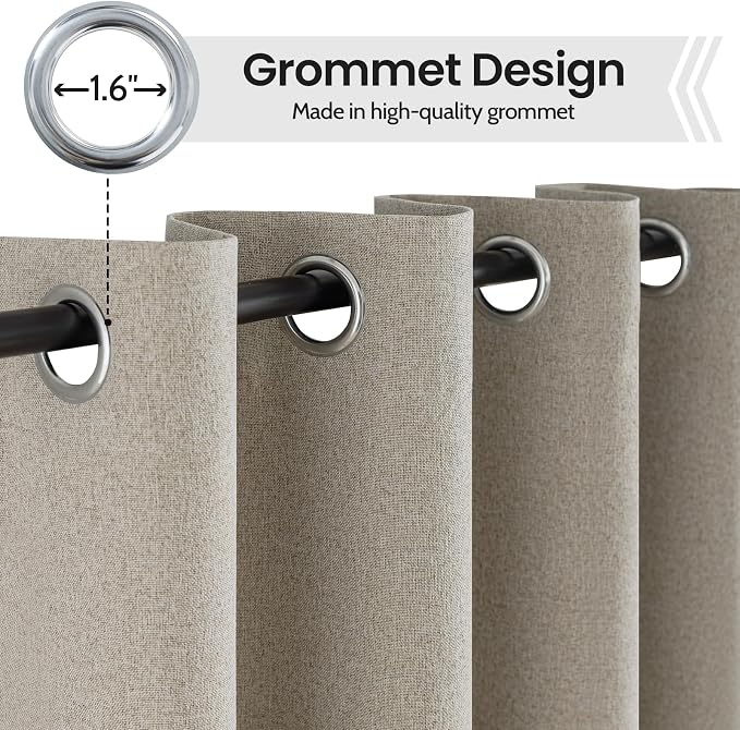 COSVIYA 100% Blackout Natural Linen Curtains & Drapes 54 Inch Length | Light - Image 3