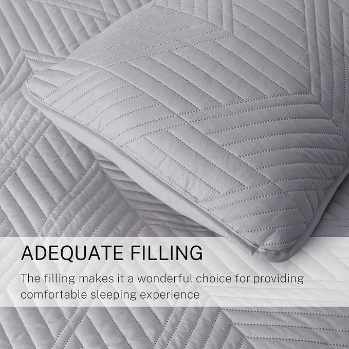 Exclusivo Mezcla Ultrasonic Full Queen Quilt Bedding Set, Light Grey | - Image 6