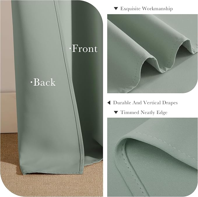 PONY DANCE Sage Green Blackout Curtains 96 inch Long, Room Darkening Curtains - Image 6