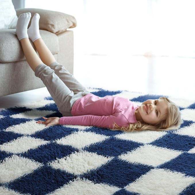 KICMOR Navy Blue and Cream White Rugs - Image 8