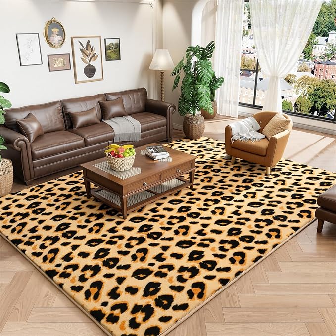 Soft Leopard Rugs for Bedroom Living Room, 6x9 Cheetah Print Rug | Fluffy by AmeareaDirect