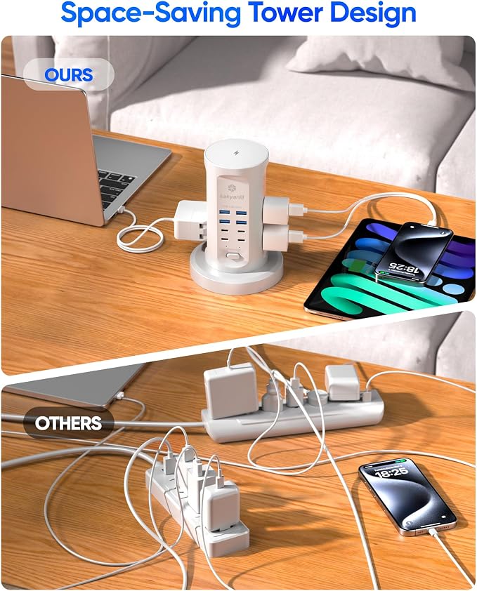Power Strip Tower, kakyanill Charging Station 9 AC Outlets 8 USB Ports | 6 Ft - Image 4