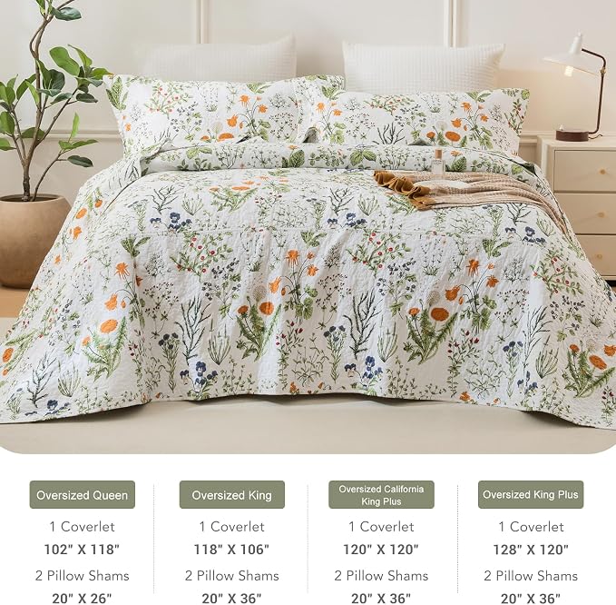 Lady Ann 100% Cotton Floral Oversized Queen Quilt Set - Image 7
