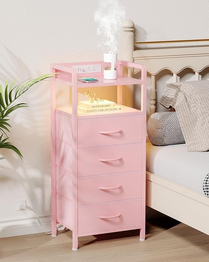 Lazzanto Nightstand with Rear Charging Station, LED Light, 4 Drawers, 2 USB-A - Image 2