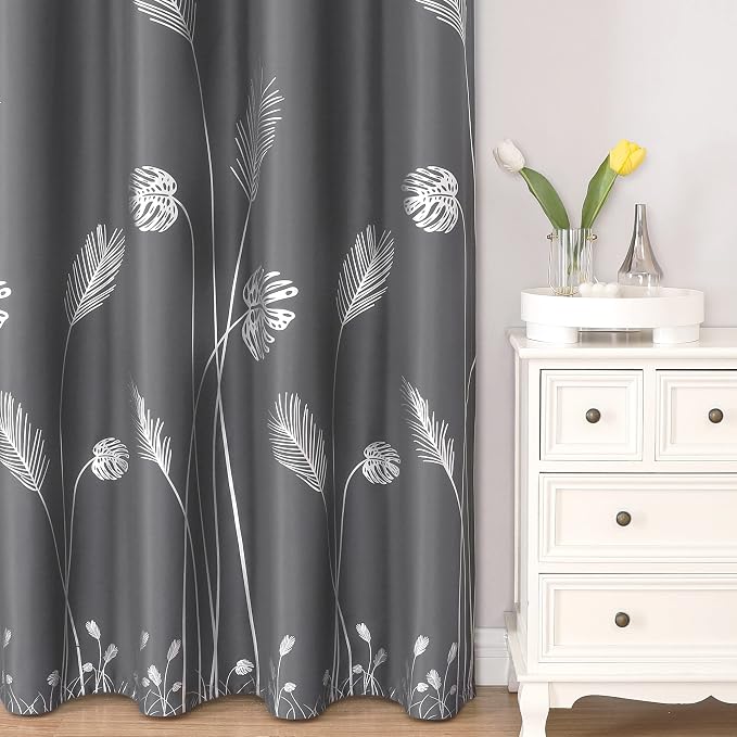 Blackout Curtains for Living Room Silver Palm Tree Printed Thermal Insulated - Image 2