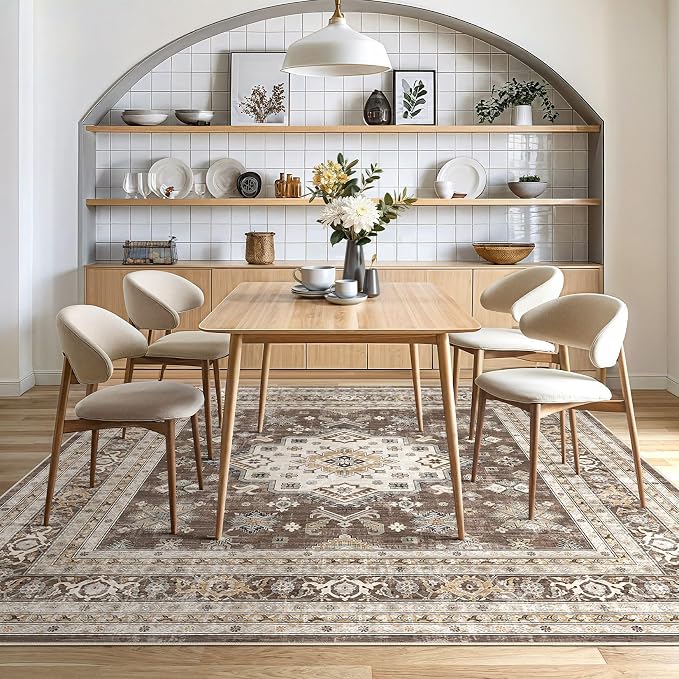 cotiled 8x8 Area Rug for Living Room, Traditional, Dark Brown | Soft Distressed - Image 6