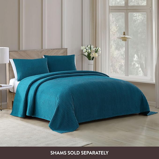 Beatrice Home Fashions Full Channel Chenille Bedspread, Peacock | Soft - Image 3