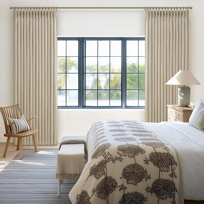 Extra Long Pinch Pleated Warm Beige Curtains 132 Inches Long - Image 7