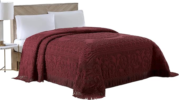 Beatrice Home Fashions Medallion King Cotton Chenille Bedspread, Burgundy | by BeatriceHomeFashions