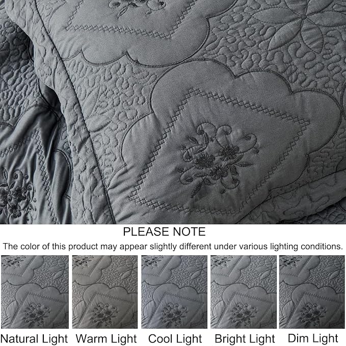Cmfshape Floral Embroidery Quilt Set, 3 Pieces King Quilt Bedding Set, Classic - Image 7