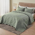 Kingnex Oversized King Bedspreads 128x120 Ultrasonic Quilted Sage | Extra Wide by Kingnex