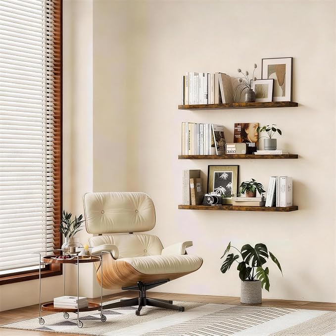 BAYKA Rustic Brown Floating Shelves 22.5in, Wall Mount Wood Shelf | Easy Install - Image 4
