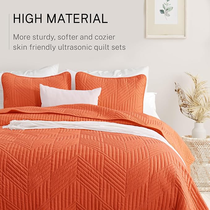 Exclusivo Mezcla Ultrasonic Full Queen Quilt Bedding Set, Burnt Orange | - Image 4
