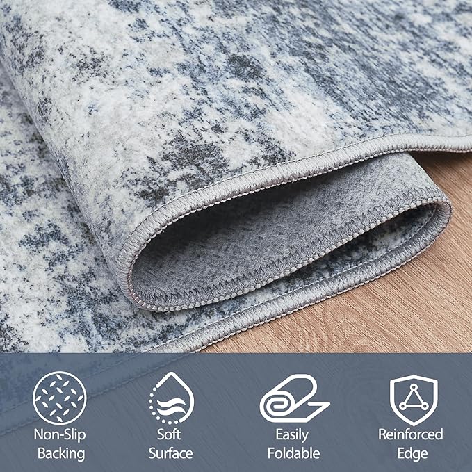 Aelenmu 10x14 Area Rugs for Living Room Washable Dining Room Blue Grey | Modern - Image 4