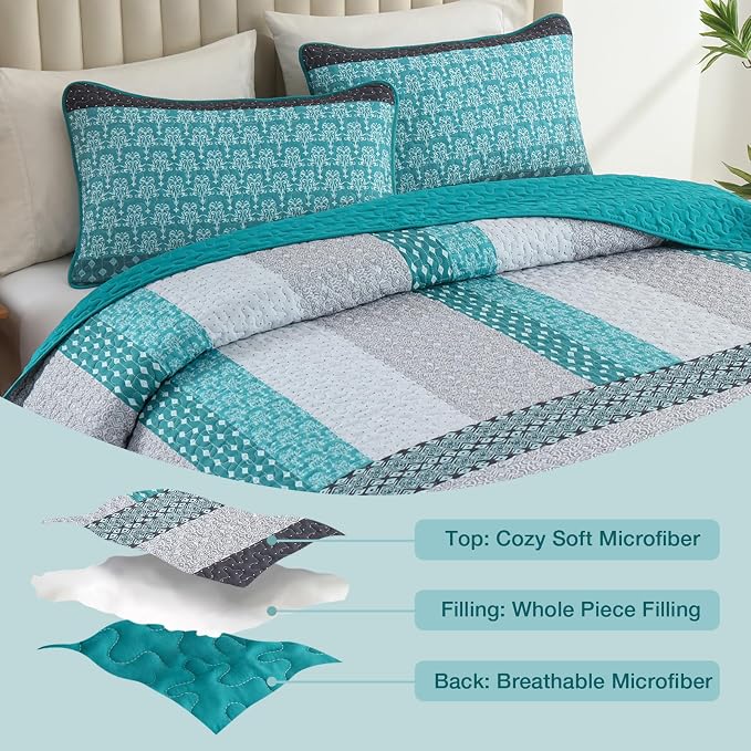 WONGS BEDDING Stripe Quilt Set, Breathable All-Season Coverlet - Image 4