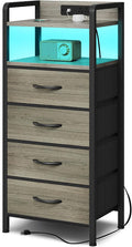 Lazzanto Nightstand with Rear Charging Station, LED Light, 4 Drawers, 2 USB-A by Lazzanto