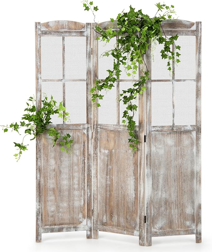 GOFLAME 3-Panel Folding Room Divider, 6FT Paulownia Wood Privacy Screen by GOFLAME