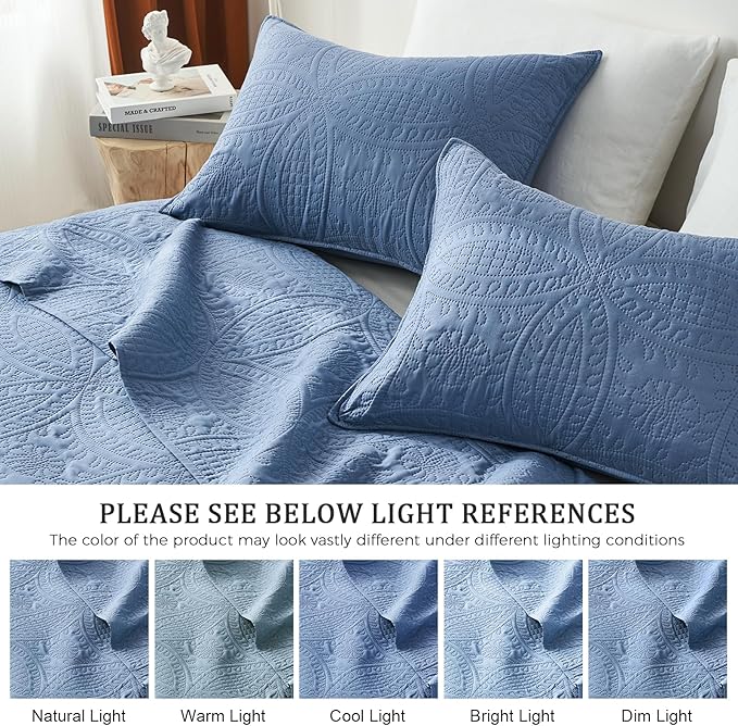 Akkialla King Quilt Bedding Set, Bluish Grey Ultrasonic Quilt Set, Lightweight - Image 5
