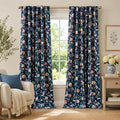 jinchan Dark Blue Floral Blackout Curtains 96 Inch Back Tab 2 Panels | Room by JINCHAN