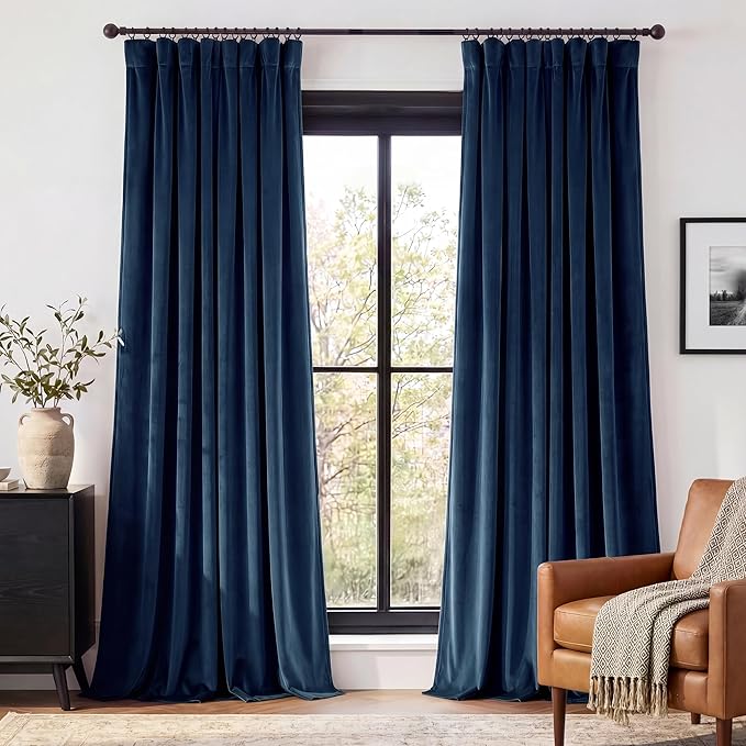 Navy Blue Blackout Thermal Insulated Curtains 96 inches, 2 Panels | Heavy Thick by StangH