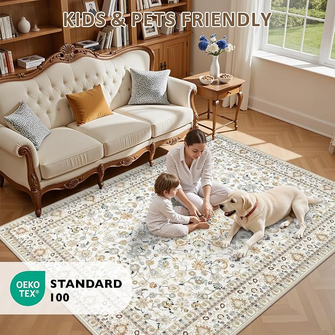 6x9 Area Rugs Living Room: Washable Vintage Rug - Image 9