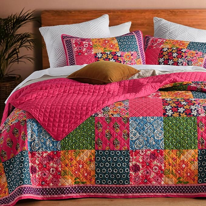 King Quilt Set - Washed Quilted Patchwork Comforter Coverlet, Lightweight by TEXSTEAD