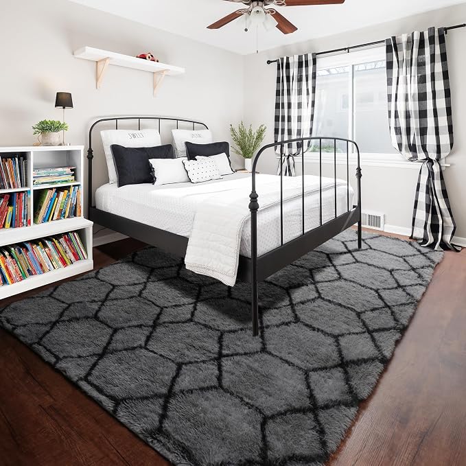 Area Rugs for Bedroom Living Room, Fluffy 4x6 Grey and Black Bedside Rug for - Image 7