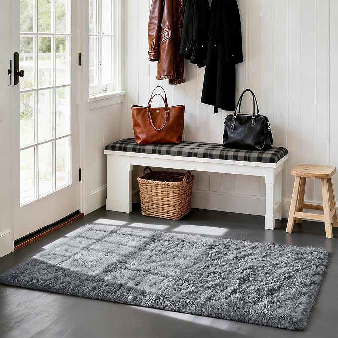 Grey 3x5 Area Rugs for Bedroom, Fluffy Shag Rug Small Rug Bedroom Carpet | by Yongyangjuxi