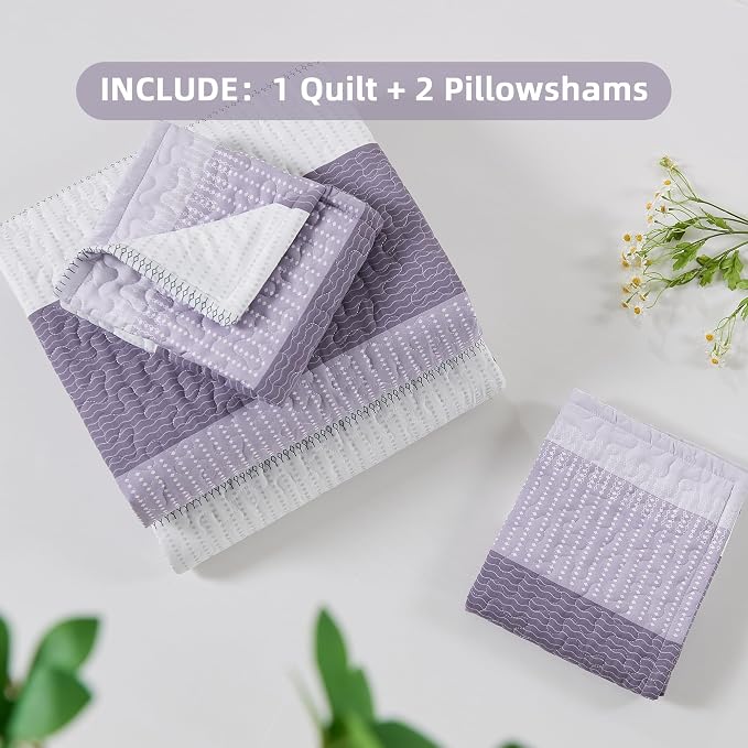 California King Quilt Set Grayish Purple, 3 Pieces Bedspreads | Ultra Soft - Image 9
