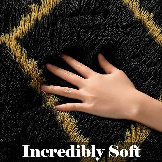 Area Rugs for Bedroom Living Room, 4x6 Fluffy Black and Gold Throw Rug - Image 3
