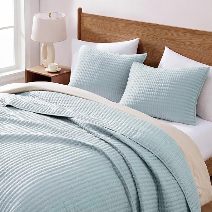 Queen Quilt-Lightweight Bedspreads Sky Blue Queen Size Quilt Bedding Set | Soft - Image 2