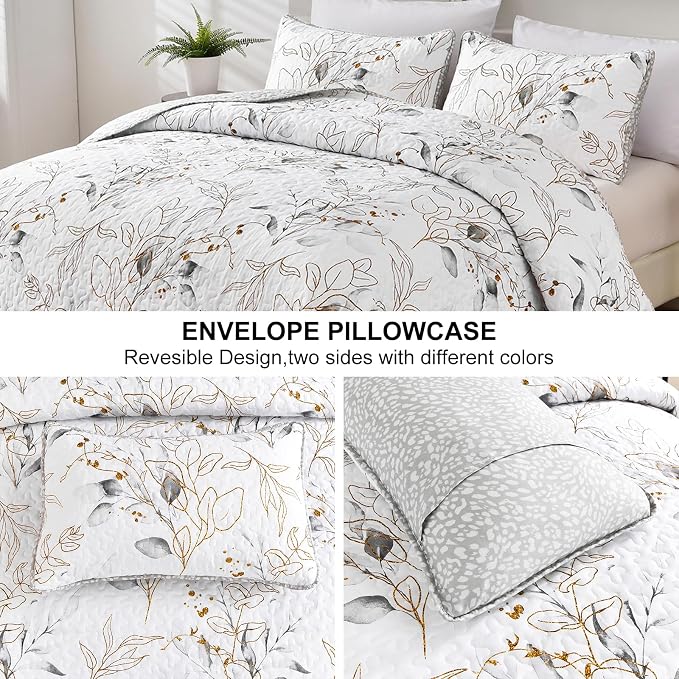 Anibedding Botanical Quilt Set King, Botanical Coverlet Set - Image 4