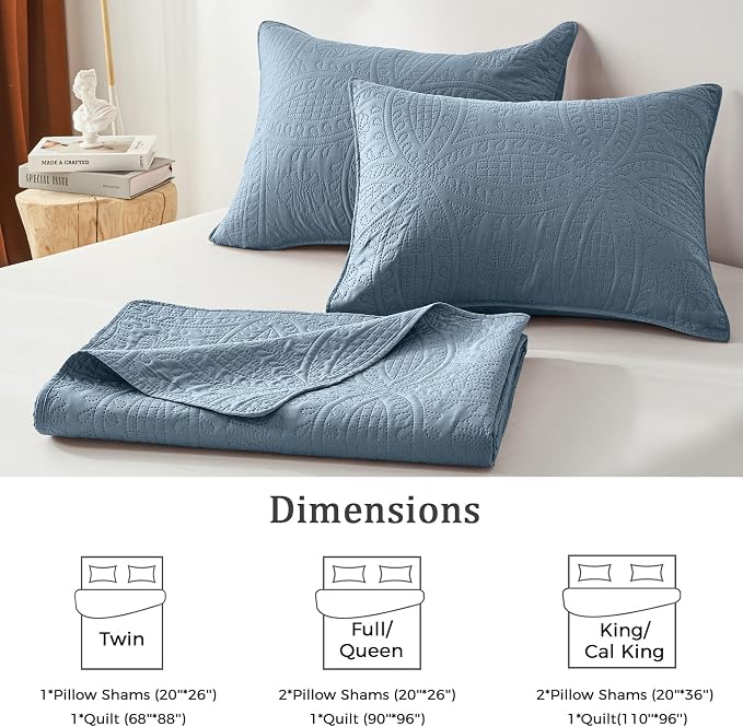 akkialla Dusty Blue King/Cal King Quilt Set, Ultrasonic Lightweight Bedspread - Image 6