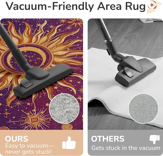 5x7 Area Rugs, Washable Vacuum-Friendly Non-Slip Rug Vintage Boho Gothic Sun - Image 5