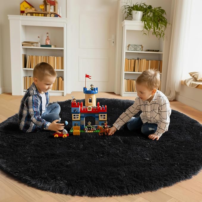 Black Round Area Rugs 5ft, Soft Bedroom Circle Rug Floor Mats - Image 3