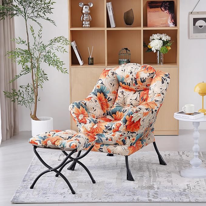 Welnow Lazy Chair with Ottoman, Reading Chair with Footrest, Foldable Footrest - Image 2